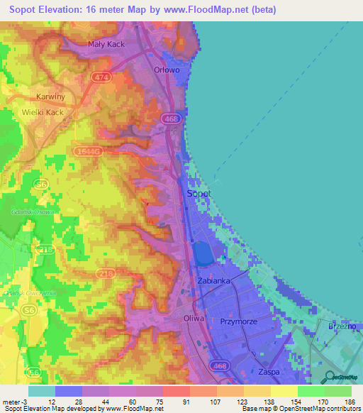 Sopot,Poland Elevation Map