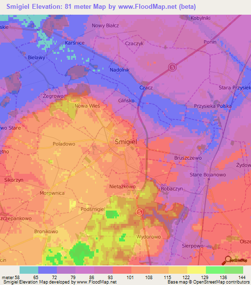 Smigiel,Poland Elevation Map