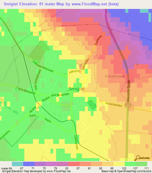 Smigiel,Poland Elevation Map