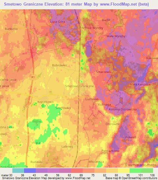 Smetowo Graniczne,Poland Elevation Map