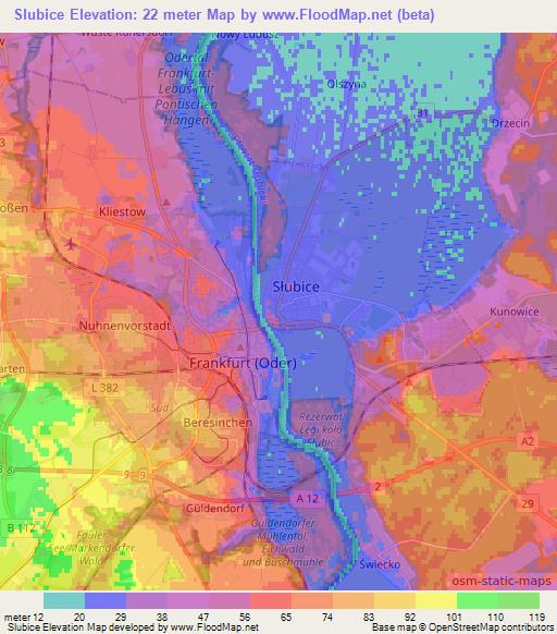 Slubice,Poland Elevation Map
