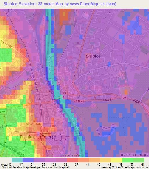Slubice,Poland Elevation Map
