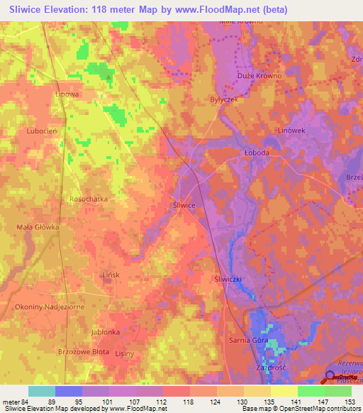 Sliwice,Poland Elevation Map