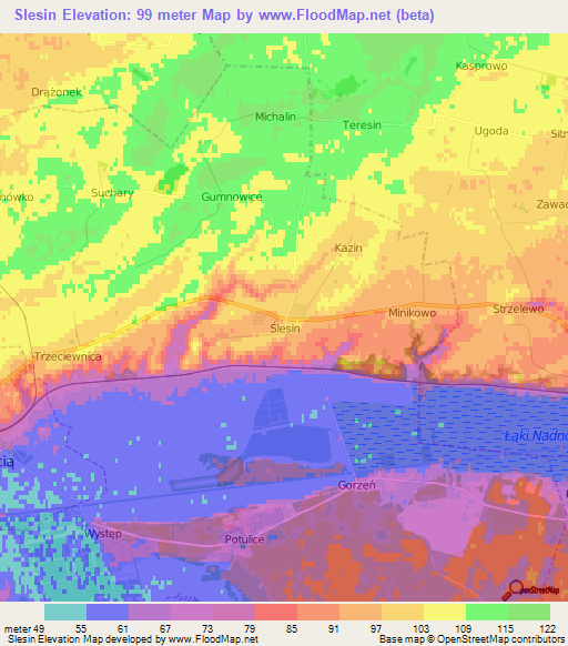Slesin,Poland Elevation Map