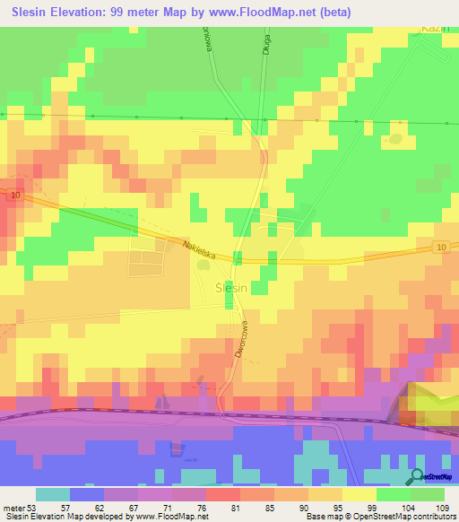 Slesin,Poland Elevation Map