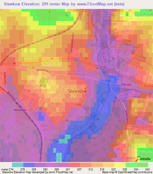 Slawkow,Poland Elevation Map