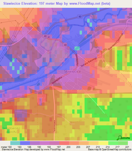 Slawiecice,Poland Elevation Map