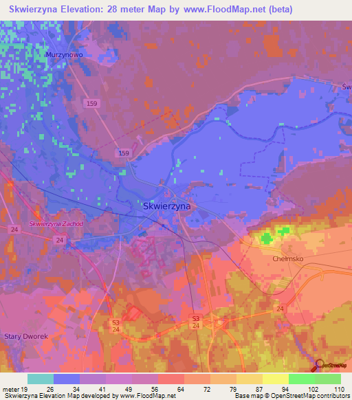 Skwierzyna,Poland Elevation Map