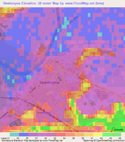Skwierzyna,Poland Elevation Map