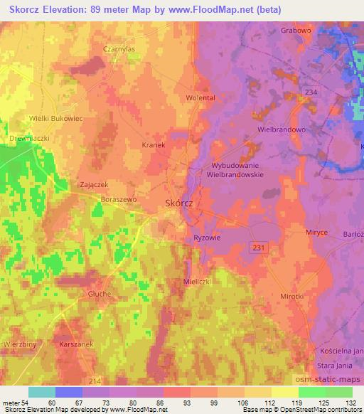 Skorcz,Poland Elevation Map