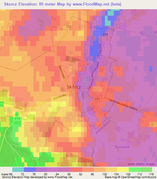 Skorcz,Poland Elevation Map