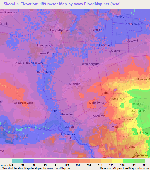 Skomlin,Poland Elevation Map