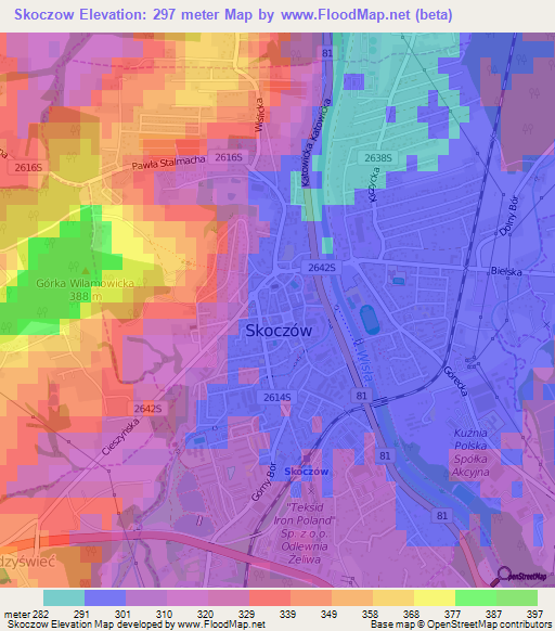 Skoczow,Poland Elevation Map