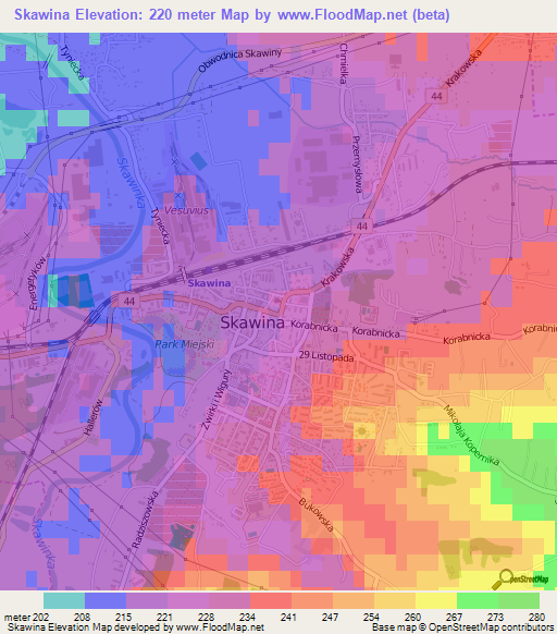 Skawina,Poland Elevation Map