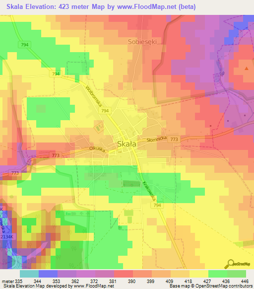 Skala,Poland Elevation Map