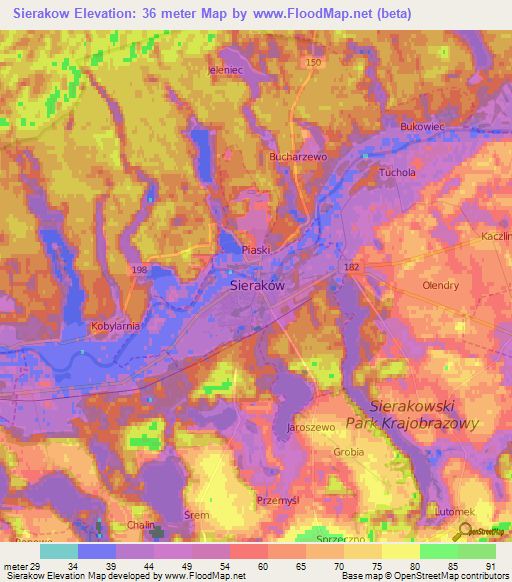 Sierakow,Poland Elevation Map