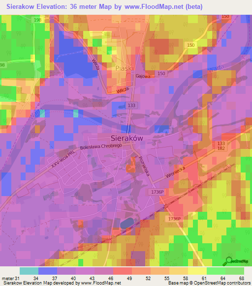 Sierakow,Poland Elevation Map