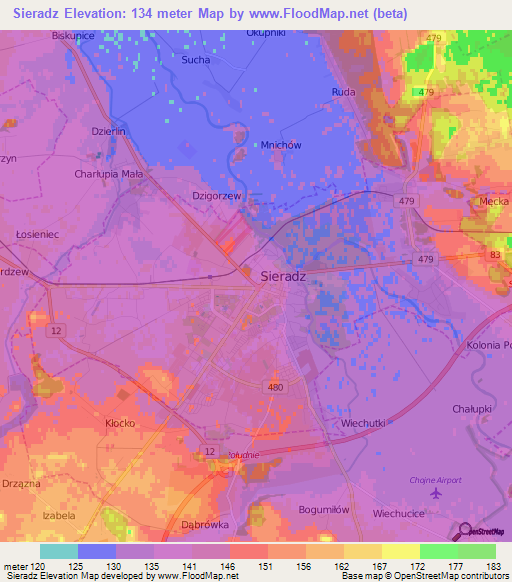 Sieradz,Poland Elevation Map
