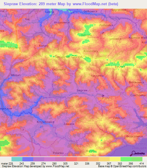 Siepraw,Poland Elevation Map