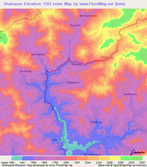 Shahsavar,Iran Elevation Map