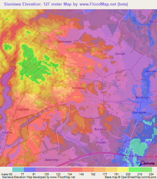 Sieniawa,Poland Elevation Map