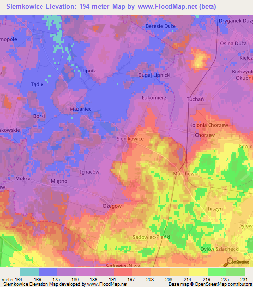 Siemkowice,Poland Elevation Map