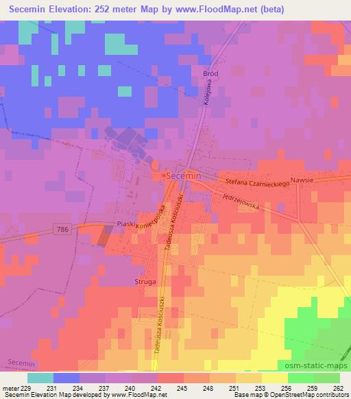 Secemin,Poland Elevation Map
