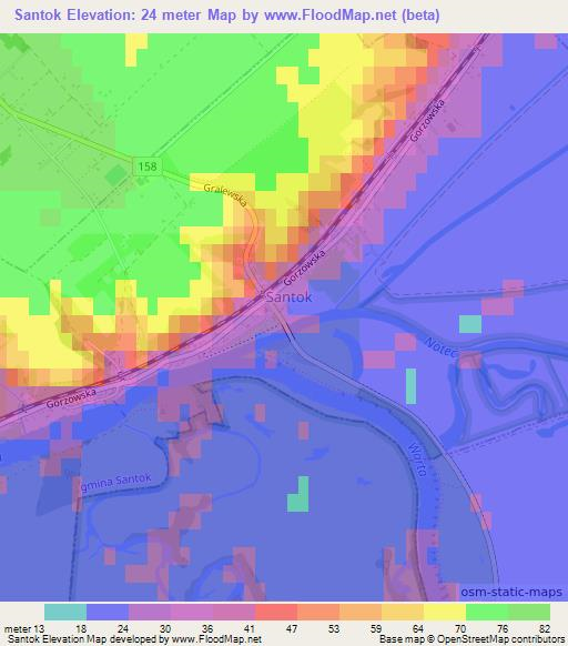 Santok,Poland Elevation Map