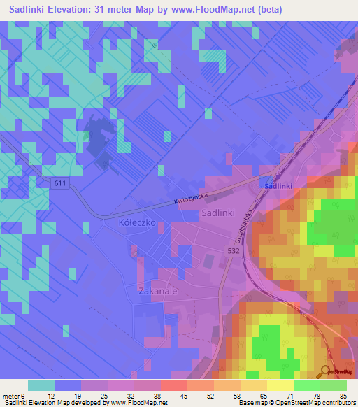 Sadlinki,Poland Elevation Map