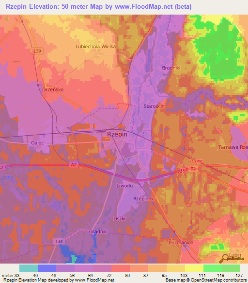 Rzepin,Poland Elevation Map