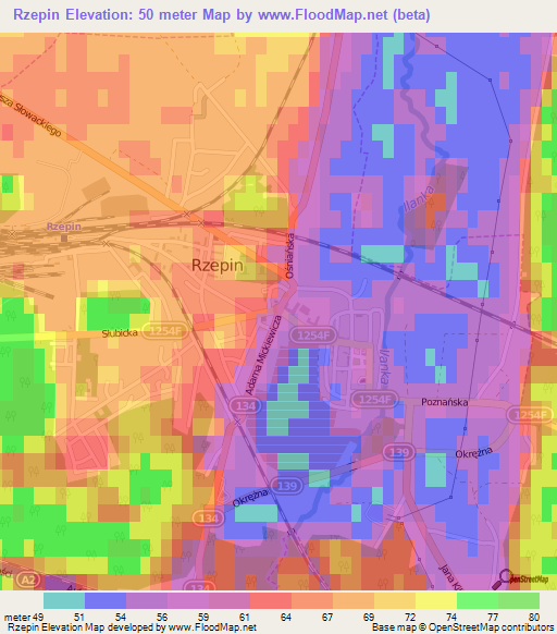 Rzepin,Poland Elevation Map