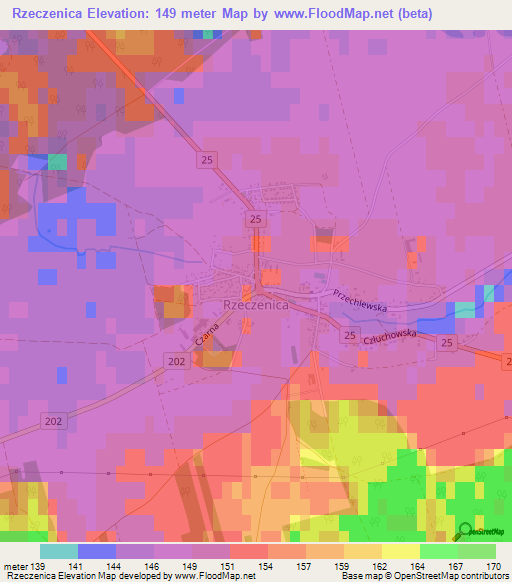 Rzeczenica,Poland Elevation Map