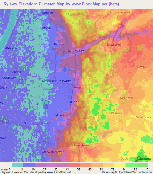 Ryjewo,Poland Elevation Map