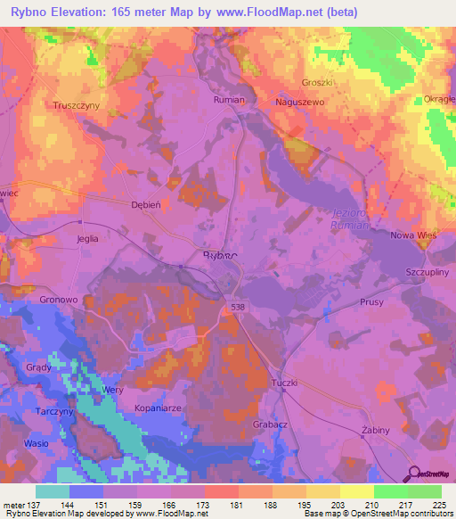 Rybno,Poland Elevation Map