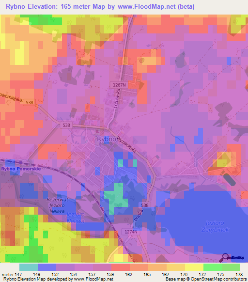 Rybno,Poland Elevation Map