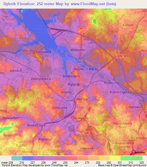 Rybnik,Poland Elevation Map