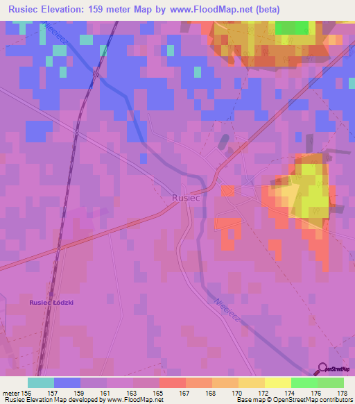 Rusiec,Poland Elevation Map