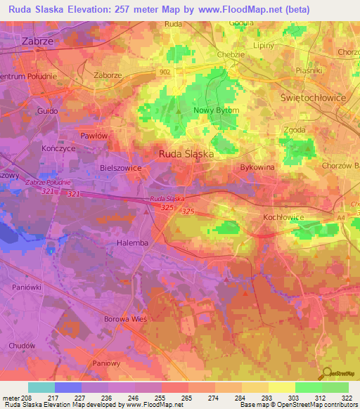 Ruda Slaska,Poland Elevation Map