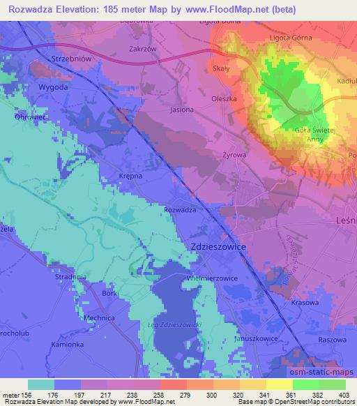 Rozwadza,Poland Elevation Map