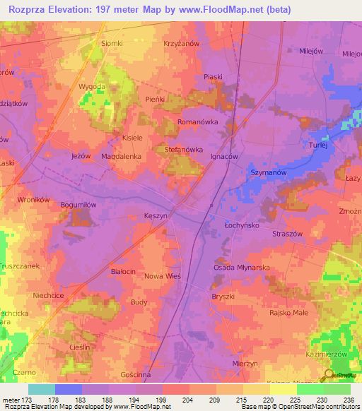 Rozprza,Poland Elevation Map