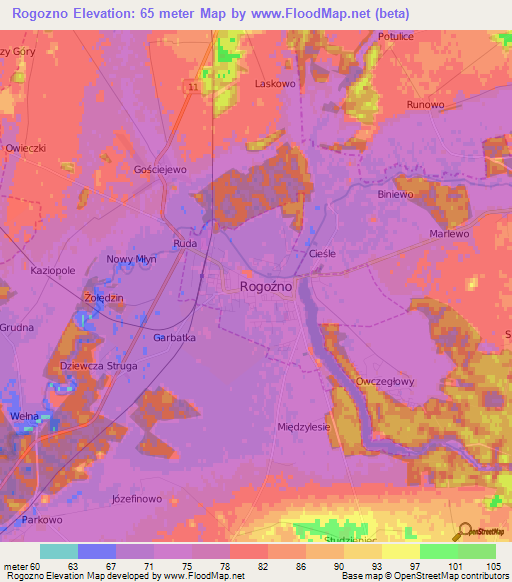 Rogozno,Poland Elevation Map