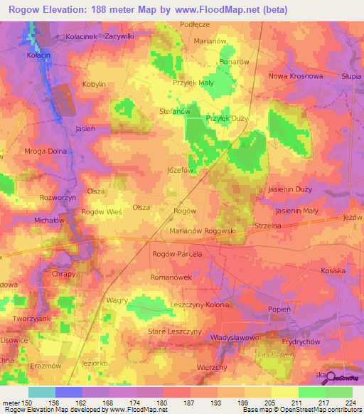 Rogow,Poland Elevation Map