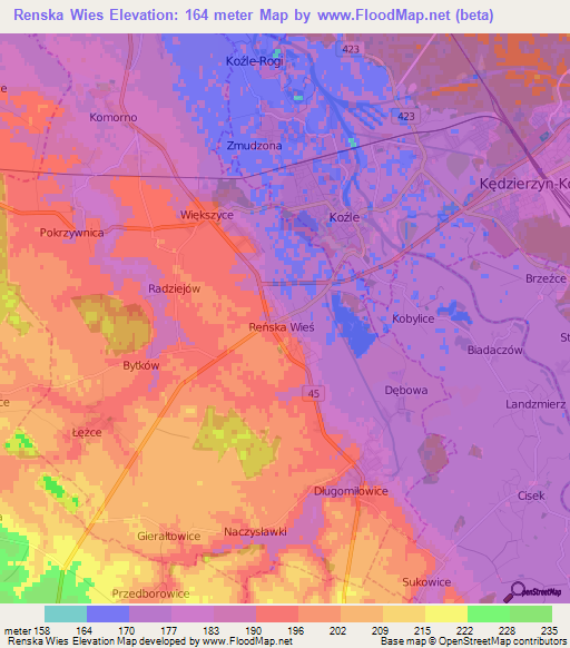 Renska Wies,Poland Elevation Map