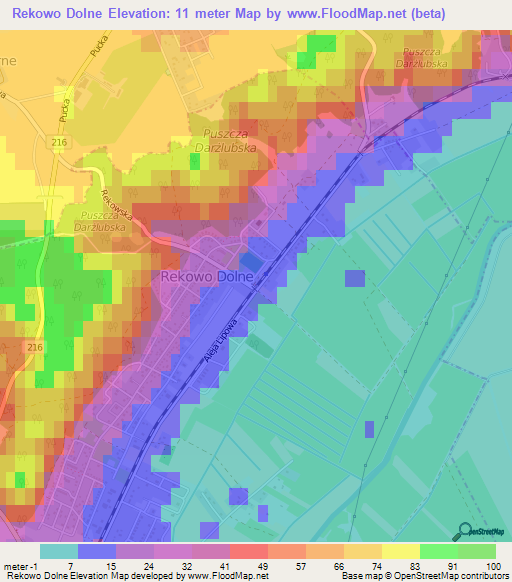 Rekowo Dolne,Poland Elevation Map