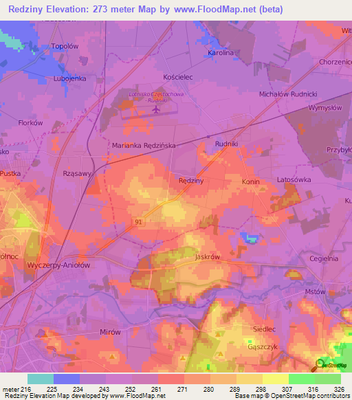 Redziny,Poland Elevation Map