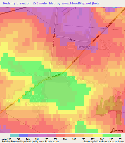 Redziny,Poland Elevation Map
