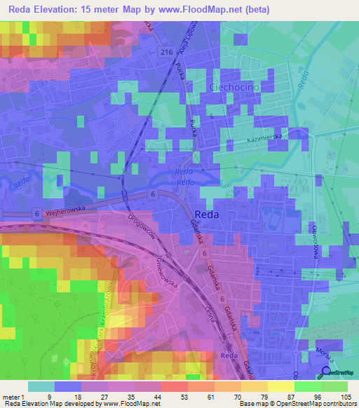 Reda,Poland Elevation Map