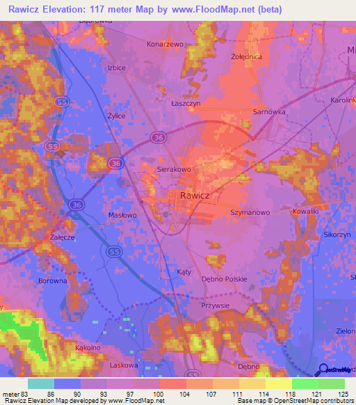 Rawicz,Poland Elevation Map