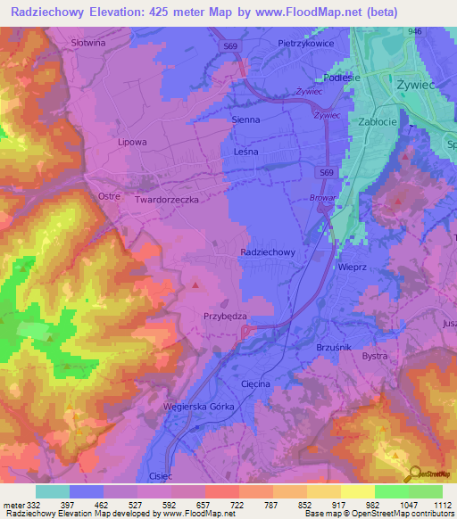 Radziechowy,Poland Elevation Map