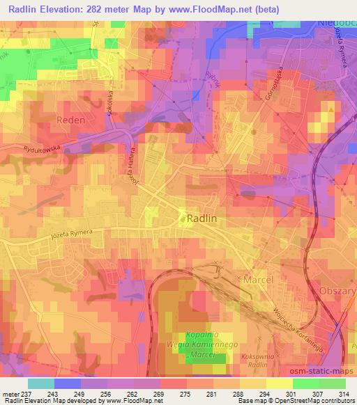 Radlin,Poland Elevation Map